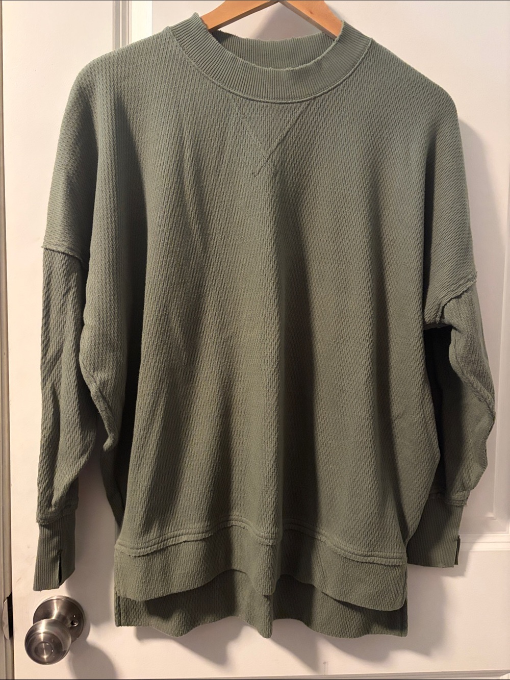 aerie Olive Green Crewneck Waffle Knit Pullover